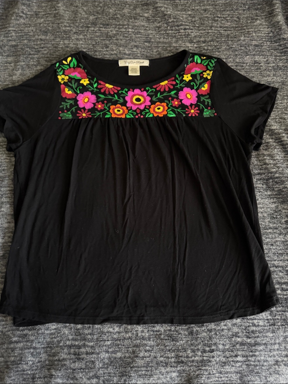 Floral Embroidered Black Women's Top